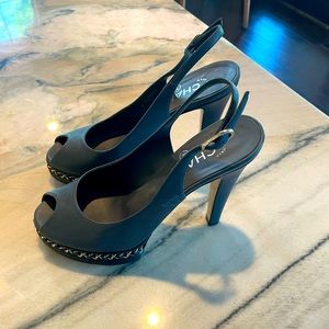 Gorgeous blue Chanel sling back heels